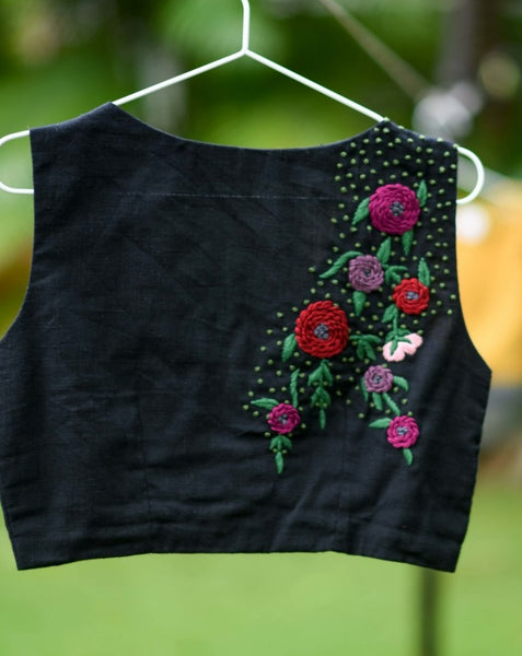Black hand embroidered readymade blouse