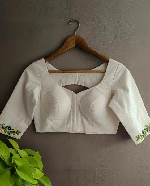 Readymade White Blouse with Exquisite Embroidery