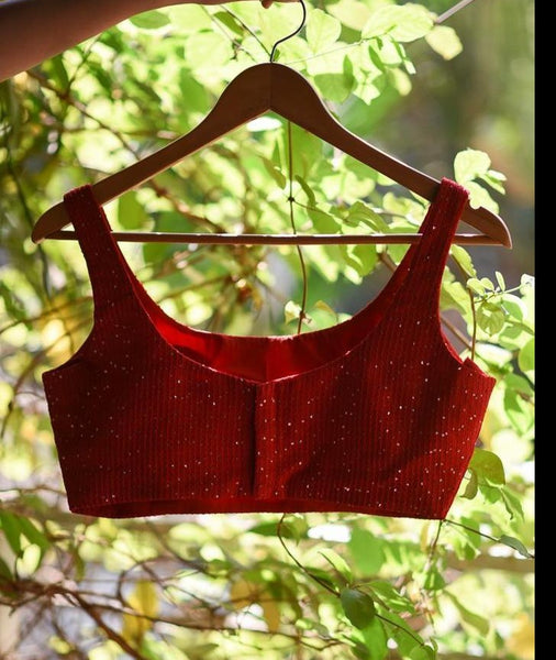 Red Sequin Viscose Sleeveless Blouse