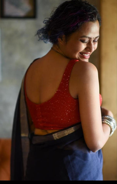Red Sequin Viscose Sleeveless Blouse