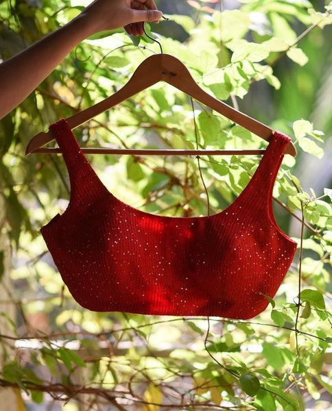 Red Sequin Viscose Sleeveless Blouse