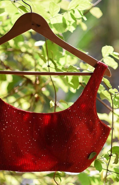 Red Sequin Viscose Sleeveless Blouse