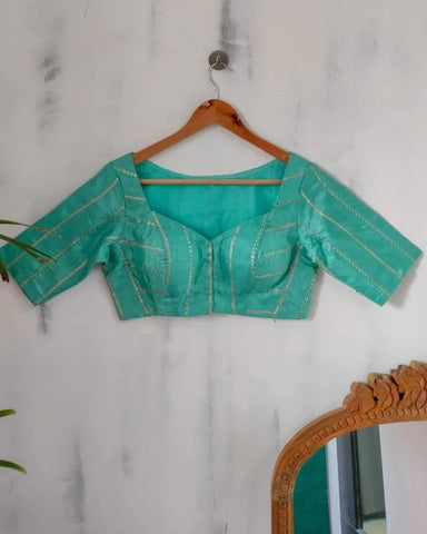 Readymade Lovely Mint-Hued Blouse Made of Art Silk