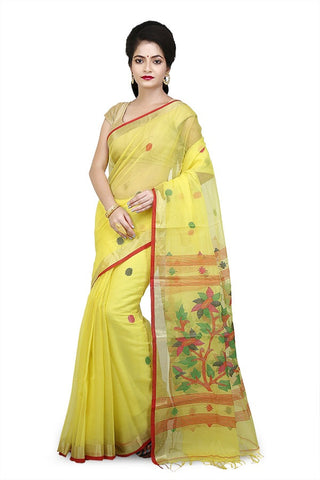 Yellow Cotton Silk Saree
