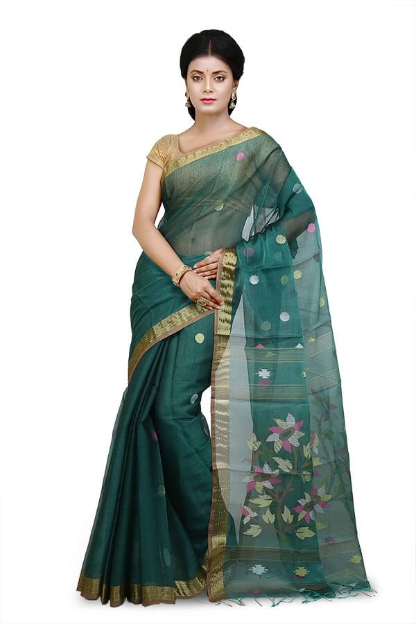 Deep Green Cotton Silk Saree