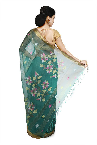 Deep Green Cotton Silk Saree