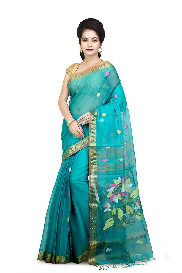 Sky Blue Cotton Silk Saree