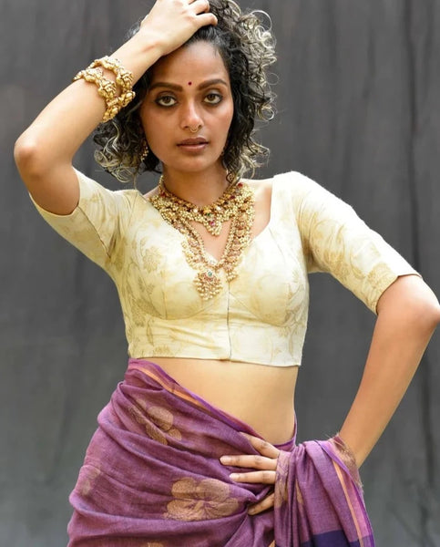 Readymade Sophisticated Off-White Silk Blouse With Sweetheart Neckline