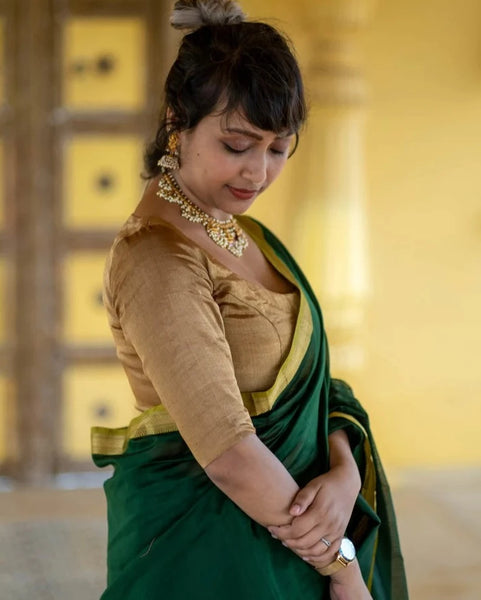 Readymade Golden Handloom Chanderi Silk Blouse