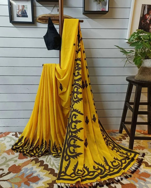 Yellow Cotton Fabric Saree
