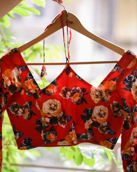 Readymade Red And Multicolored Rayon Blouse