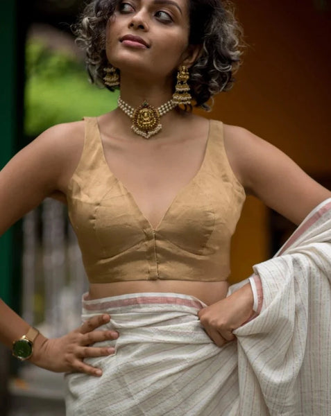 Readymade Lovely Gold Blouse Made of Cotton & Zari