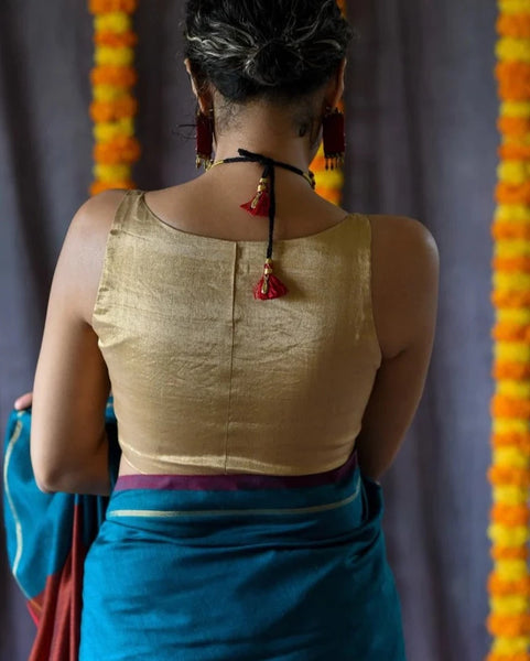 Readymade Lovely Gold Blouse Made of Cotton & Zari