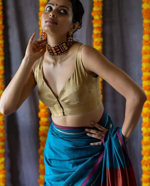 Readymade Lovely Gold Blouse Made of Cotton & Zari