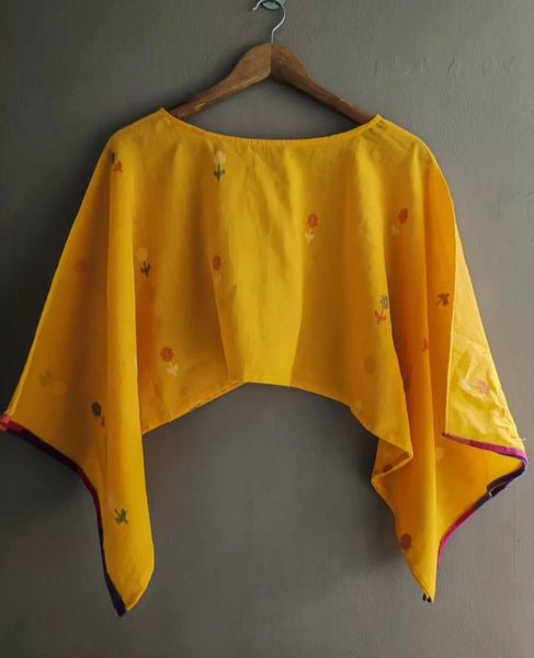 Readymade Mustard Cotton Blouse With Kimono Sleeves
