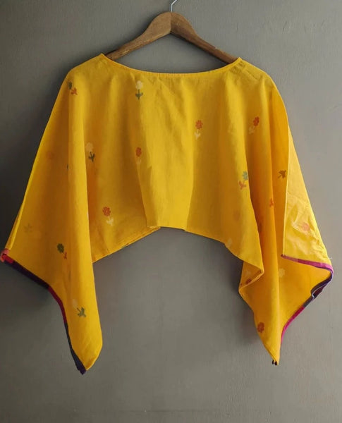 Readymade Mustard Cotton Blouse With Kimono Sleeves