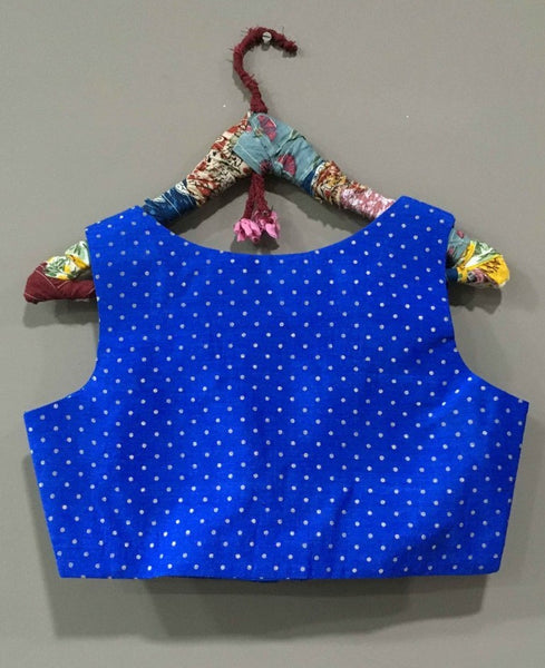 Blue Matte Silk Sleeveless Readymade Blouse