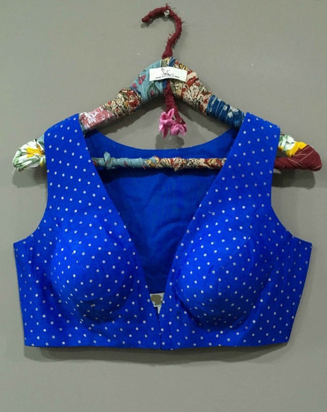 Blue Matte Silk Sleeveless Readymade Blouse