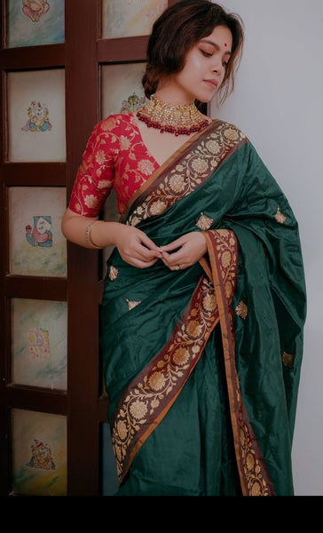 Red and Gold Silk Brocade Readymade Blouse