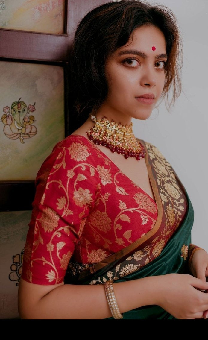 Red and Gold Silk Brocade Readymade Blouse