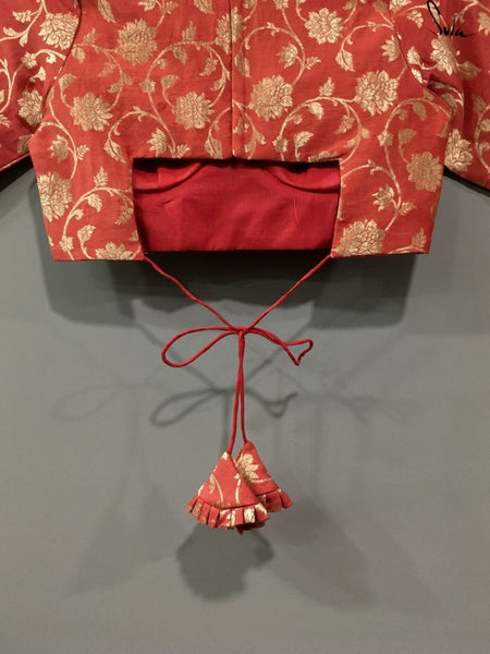 Red and Gold Silk Brocade Readymade Blouse