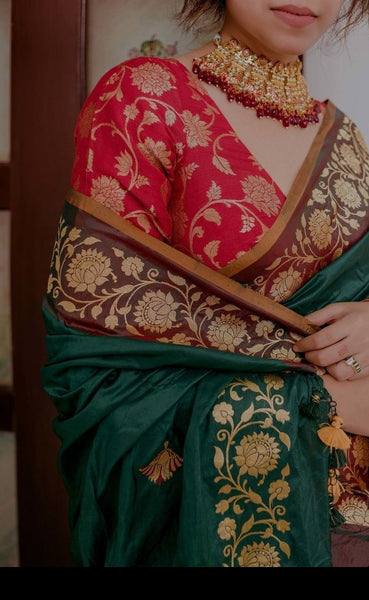 Red and Gold Silk Brocade Readymade Blouse