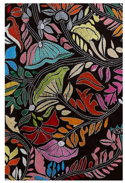 Multicolor Pure Silk Hand Thread work Saree with Batik Print